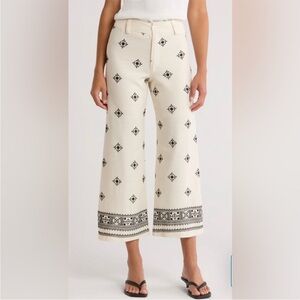 Elie Tahari Cream & Black Women’s Cropped Embroidered Wide Leg Pants Size 8 NWOT